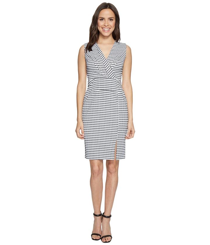 Adrianna Papell Gingham Check Sleeveless Cf Fold Detail Fitted Dress (black/white) Women's Dress