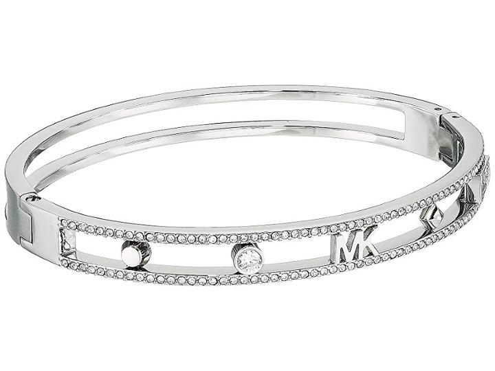 Michael Kors Heritage In Full Bloom Pave Rimmed Bangle With Mk Logo (silver) Bracelet