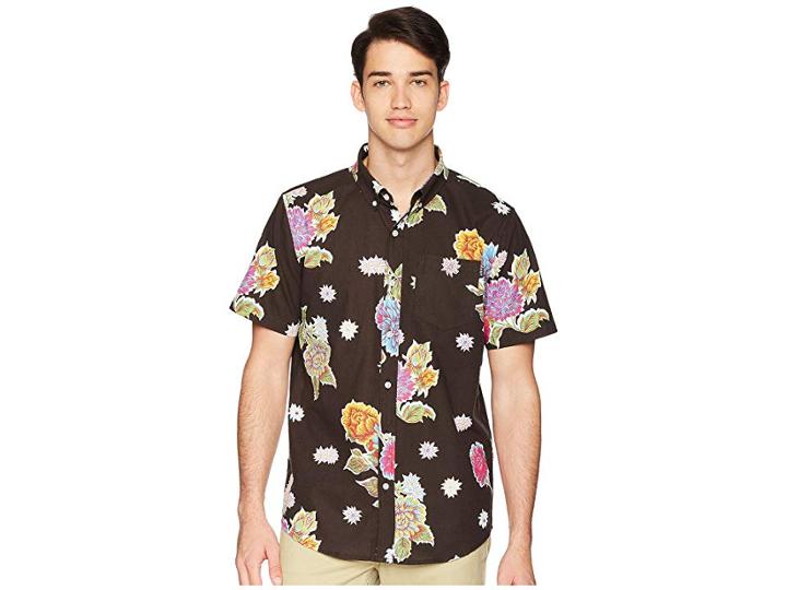 Huf Botanical Floral Short Sleeve Shirt (black) Men's Clothing