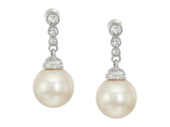 Nina Blain Pearl Drop Earrings (rhodium/ivory Pearl/white Swarovski) Earring