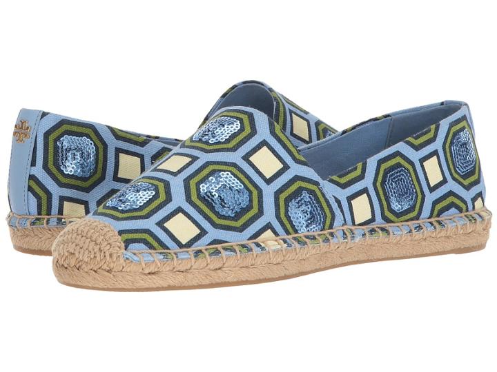 Tory Burch Cecily Embellished Espadrille (light Chambray Octagon Square) Women's Shoes