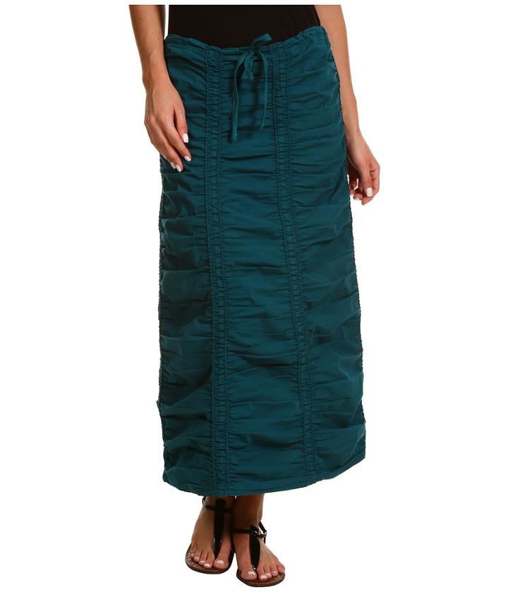 Xcvi Stretch Poplin Double Shirred Panel Skirt (caspian Blue) Women's Skirt