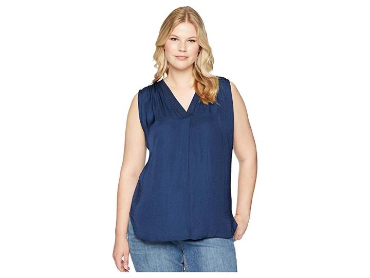 Vince Camuto Specialty Size Plus Size Sleeveless V-neck Rumple Blouse (high Tide) Women's Blouse