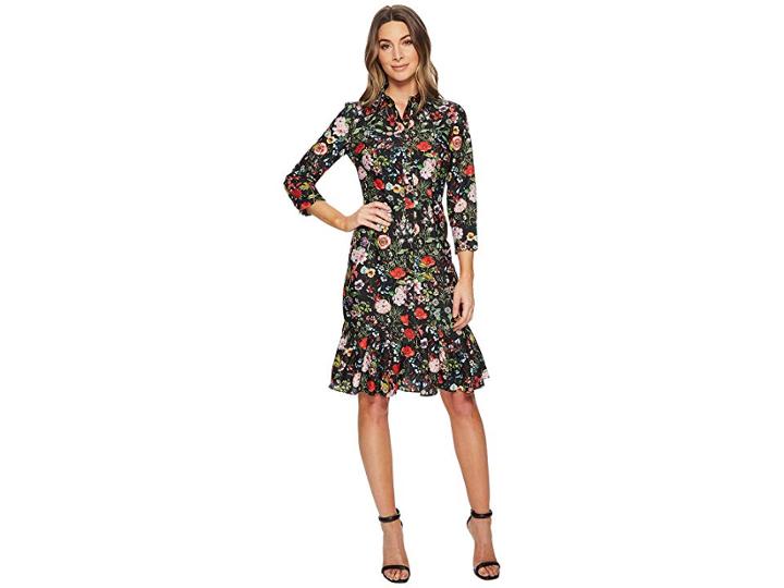 Adrianna Papell Bloom Printed Shirtdress (black Multi) Women's Dress