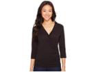 Lilla P Pima Jersey 3/4 Sleeve Surplice Top (black) Women's Clothing