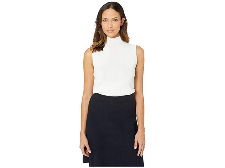 Tahari By Asl Sleeveless Knit Sweater With Mock Turtle (ivory White) Women's Clothing