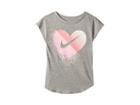 Nike Kids Glitter Heart Modern Short Sleeve Tee (little Kids) (dark Grey Heather) Girl's Clothing
