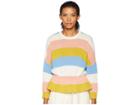 Red Valentino Carded Striped Wool Yarn And Macro Cross Stitch Blossoms Embroidery Sweater (ivory) Women's Sweater