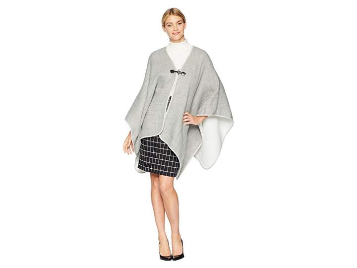 Calvin Klein Reversible Suede Trim Ruana (heathered Mid Grey) Women's Clothing