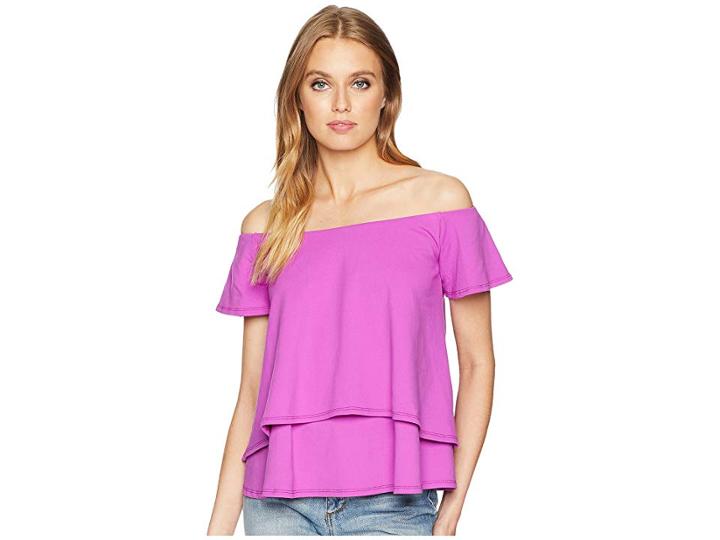 Susana Monaco Off Shoulder Double Layer Flutter Top (supernova) Women's Clothing