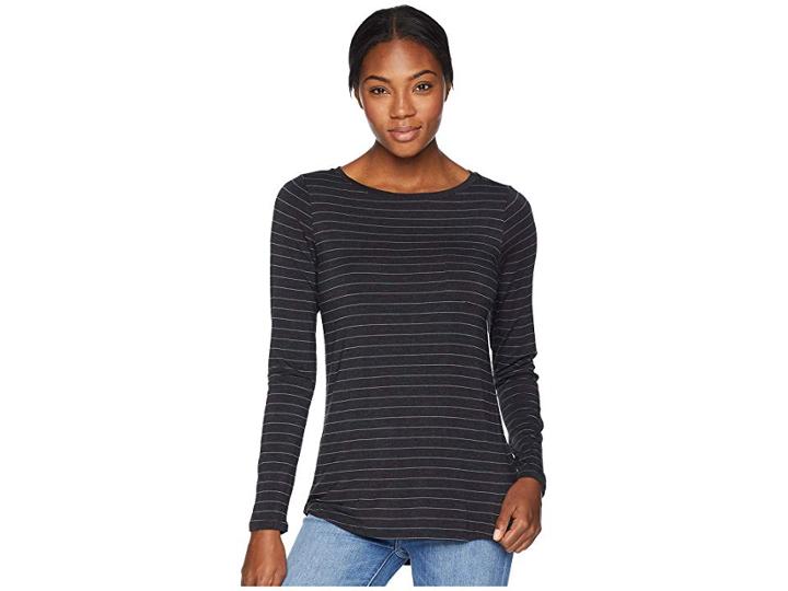 Prana Foundation Long Sleeve Tunic (charcoal Heather Stripe) Women's Long Sleeve Pullover