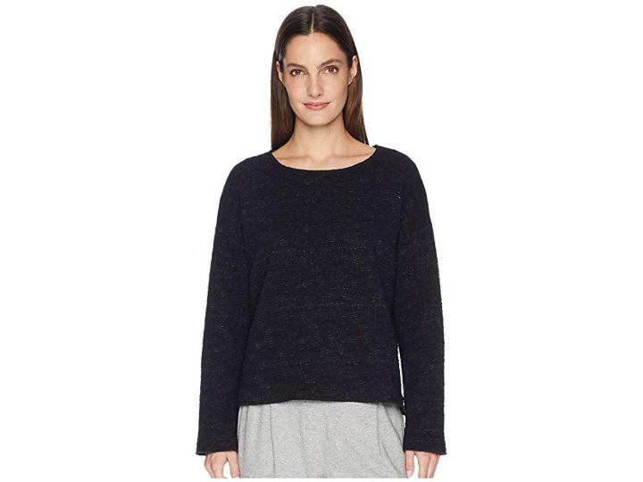 Eileen Fisher Organic Cotton Tencel Ridges Round Neck Box-top (black) Women's Clothing