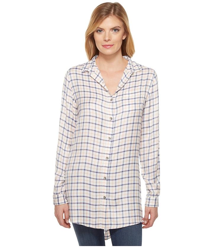 Jag Jeans Magnolia Tunic In Rayon Plaid (ivory Plaid) Women's Blouse