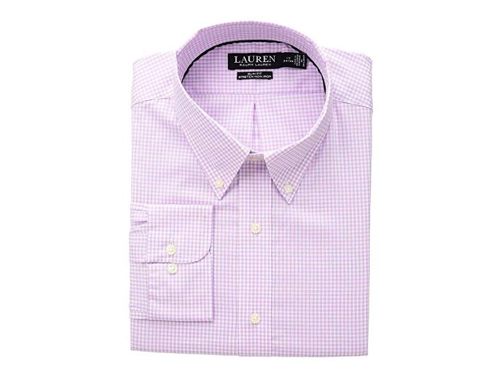 Lauren Ralph Lauren Slim Fit No-iron Gingham Dress Shirt (dusty Pink/white) Men's Long Sleeve Button Up