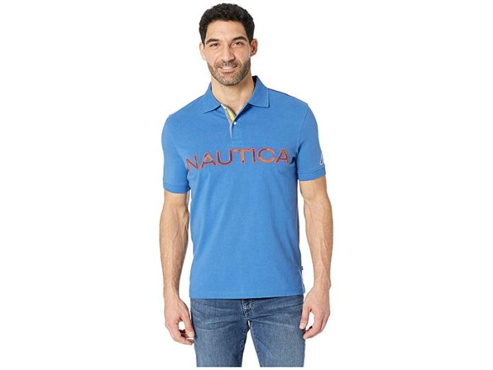 Nautica Short Sleeve Kauai Logo Polo (bolt Blue) Men's Clothing