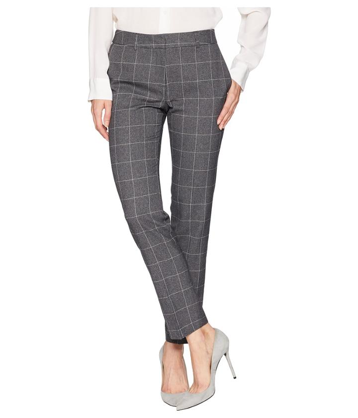 Tahari By Asl Ankle Length Windowpane Plaid Pants (grey/ivory) Women's Casual Pants