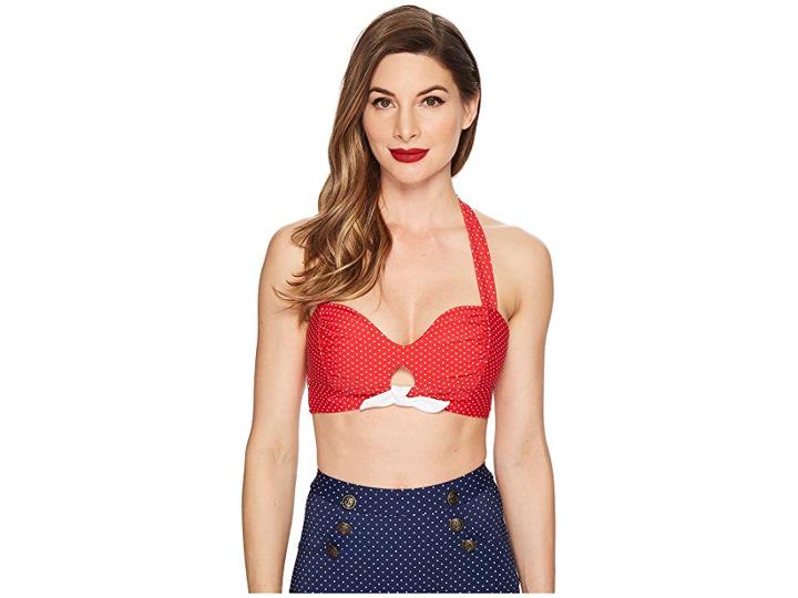 Unique Vintage Mrs. West Top (red/white Pin Dot) Women's Swimwear