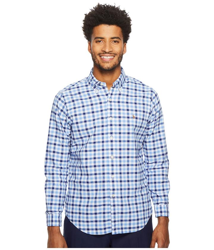 Polo Ralph Lauren Oxford Long Sleeve Sport Shirt (multi Blue/white) Men's Clothing