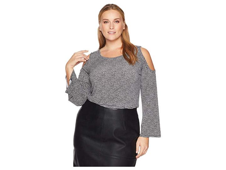 Michael Michael Kors Plus Size Print Cold Shoulder Embellished Top (black/white) Women's Clothing