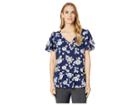 Michael Michael Kors Tossed Lace Flares Top (true Navy/white) Women's Clothing
