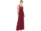 Adrianna Papell One Shoulder Long Crepe Gown With Satin Details (garnet) Women's Dress