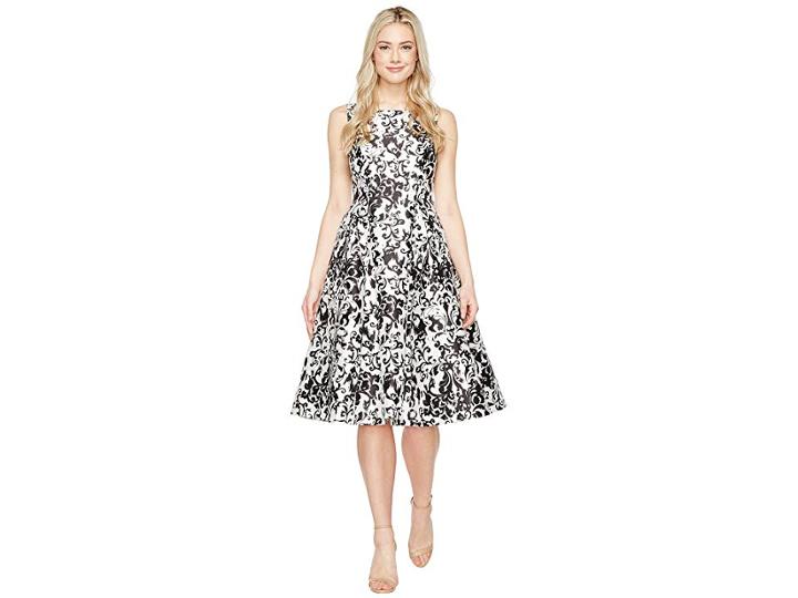 Adrianna Papell Sleeveless Print Mikado Party Dress (white/black) Women's Dress