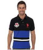 U.s. Polo Assn. Color Block Slim Fit Number 1 Applique Logo Patch Pique Polo (cobalt Blue) Men's Short Sleeve Pullover