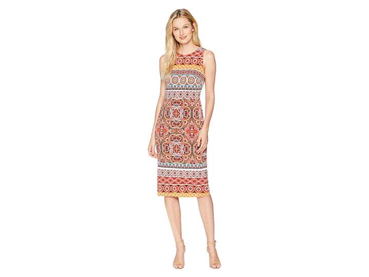 Maggy London Kaleidscope Flower Printed Jersey Sheath (orange/turquoise) Women's Dress