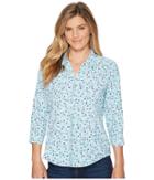 Royal Robbins Expedition Chill Print 3/4 Sleeve Top (blue Cloud Print) Women's Long Sleeve Button Up