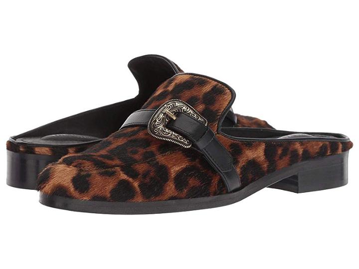 The Kooples Coltskin Leather Mules With Buckle (leopard) Women's Shoes