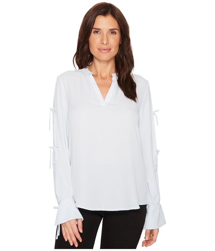 Ivanka Trump Long Tie Sleeve V-neck Blouse W/ Rounded Open Hem (cloud) Women's Blouse