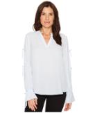 Ivanka Trump Long Tie Sleeve V-neck Blouse W/ Rounded Open Hem (cloud) Women's Blouse