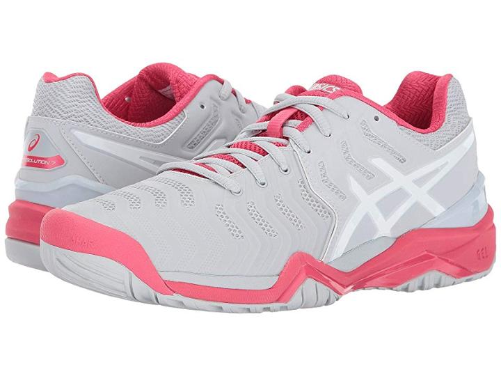 Asics Gel-resolution 7 (glacier Grey/white/rogue Red) Women's Tennis Shoes