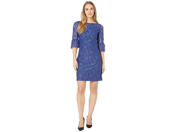 Chaps A-line Bell Sleeve Lace Dress (blue/black) Women's Dress