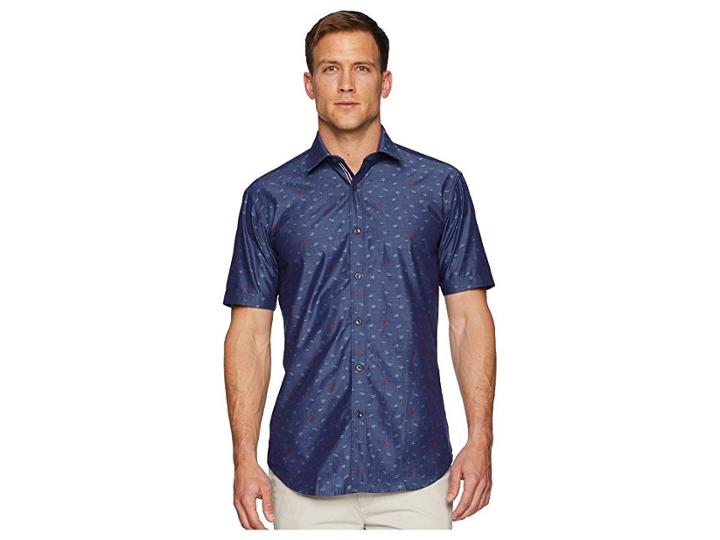 Bugatchi Shaped Fit Shark Woven Shirt (indigo) Men's Clothing