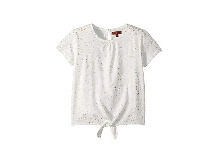 7 For All Mankind Kids Tie Front Classic Jersey Tee (big Kids) (white) Girl's T Shirt