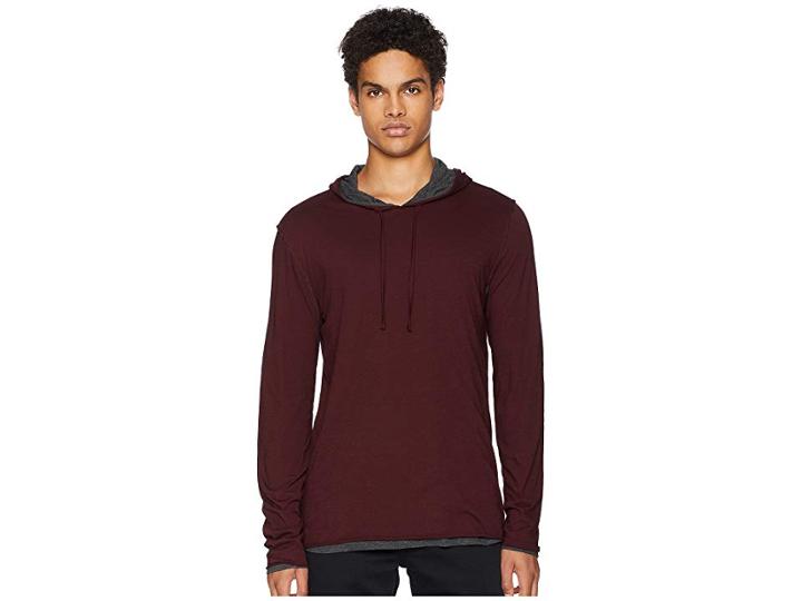 Vince Two-tone Double Layer Pullover Hoodie (black Cherry/heather Carbon) Men's Sweatshirt