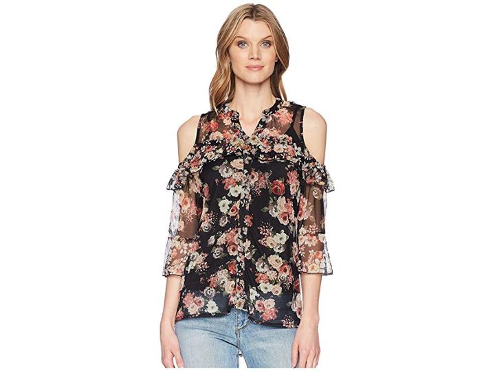 Scully Lucinda Floral Cold Shoulder Top W/ Tank (black) Women's Clothing