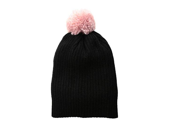 Hat Attack Lightweight Rib Watch Cap With Knit Pom (black/rose Pom) Caps