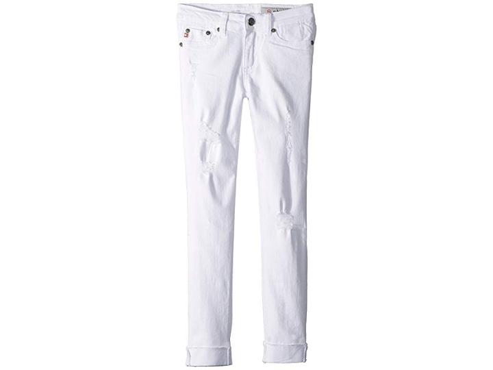 Ag Adriano Goldschmied Kids The Jane Skinny Crop Raw Edge Roll Cuff In White (big Kids) (white) Girl's Jeans