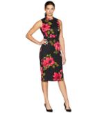Nine West Scuba Mock Turtleneck Sheath Dress (black/crimson Multi) Women's Dress