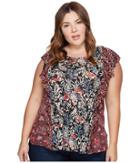 Lucky Brand Plus Size Mixed Print Ruffle Top (red Multi) Women's Clothing