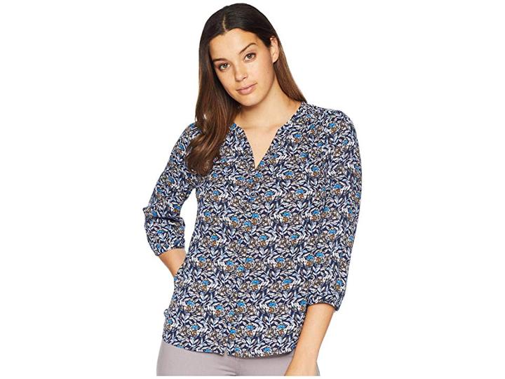 Nydj Blouse W/ Pleated Back (tea Rose Peacoat) Women's Blouse
