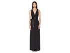 Halston Heritage Sleeveless V-neck Flowy Gown W/ Sash (black) Women's Dress