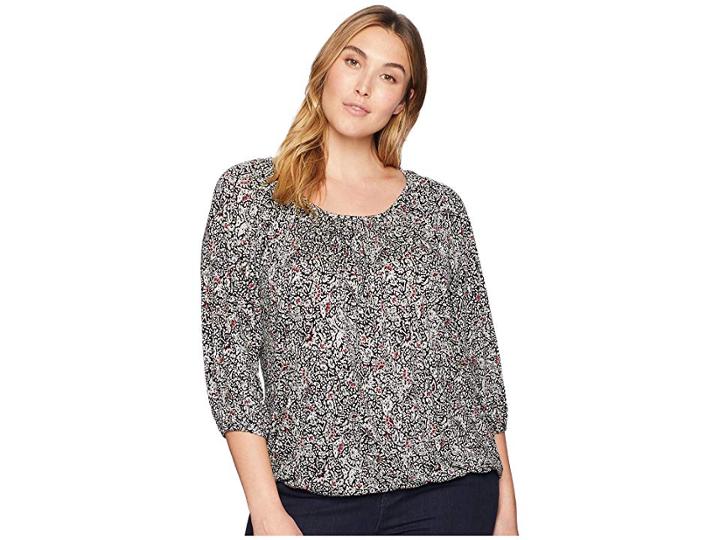 Michael Michael Kors Plus Size Boho Block Scoop Neck Peasant Top (black/maroon) Women's Clothing