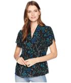 Calvin Klein Short Sleeve Woven Pullover Top (capri Multi) Women's Clothing