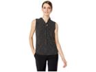 Tommy Hilfiger Printed Knot Neck Knit Top (black/ivory 1) Women's Clothing