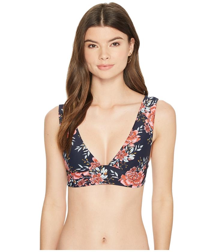Billabong Let's Wander Plunge Bikini Top (deep Sea Blue) Women's Swimwear