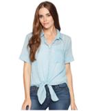 Dylan By True Grit Sand Washed Short Sleeve Camp Shirt With Tie (sky) Women's Short Sleeve Button Up