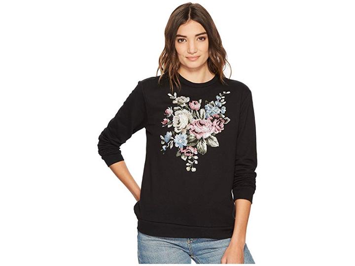 Romeo & Juliet Couture Floral Embroidery Sweatshirt (black) Women's Sweatshirt
